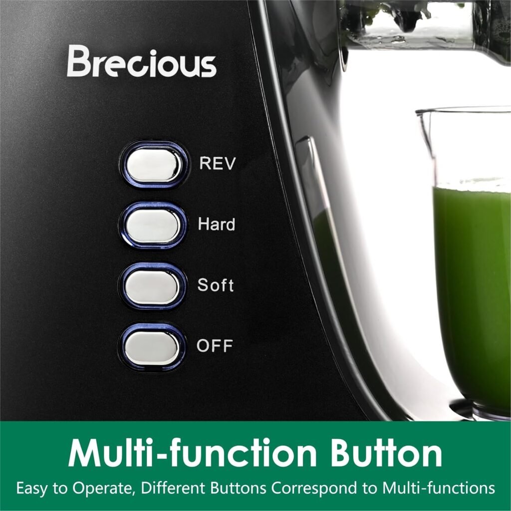 Slow Masticating Juicer,Brecious Cold Press Juicer with 2 Speed Modes  Quiet Motor,Juicer Machines Vegetable and Fruit with Reverse Function,Celery Juicer,BPA-Free,Easy to Clean (Black)