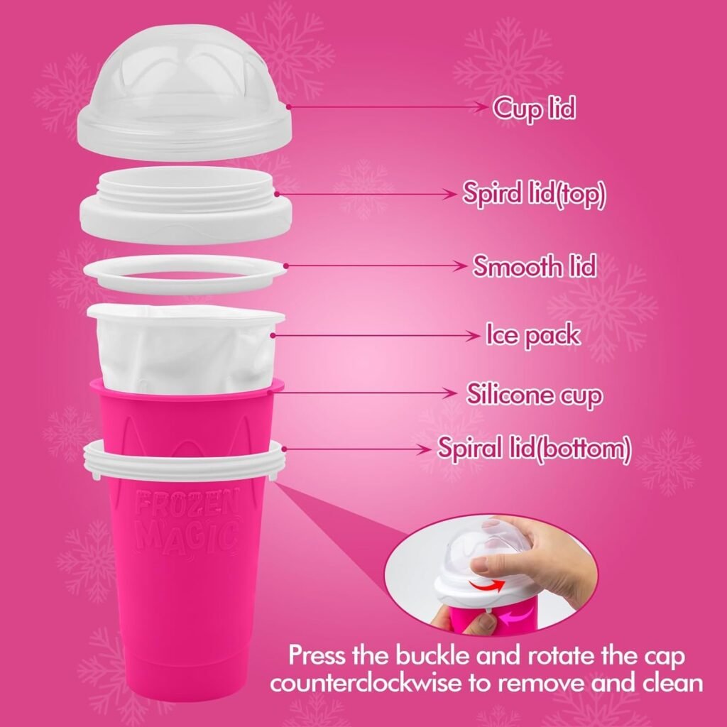 Slushie Maker Cup - DIY Magic Slushy Maker Squeeze Cup for Homemade Milk Shake Ice Cream Maker, Portable Smoothie Squeeze Cup for Juices and Milk, Birthday Gifts for FriendsFamily(Pink)