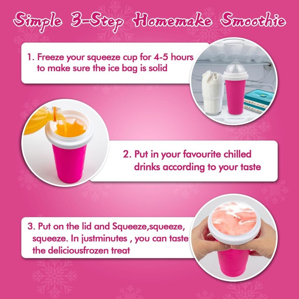 Slushie Maker Cup - DIY Magic Slushy Maker Squeeze Cup for Homemade Milk Shake Ice Cream Maker, Portable Smoothie Squeeze Cup for Juices and Milk, Birthday Gifts for FriendsFamily(Pink)