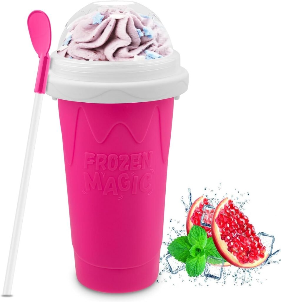 Slushie Maker Cup - DIY Magic Slushy Maker Squeeze Cup for Homemade Milk Shake Ice Cream Maker, Portable Smoothie Squeeze Cup for Juices and Milk, Birthday Gifts for FriendsFamily(Pink)