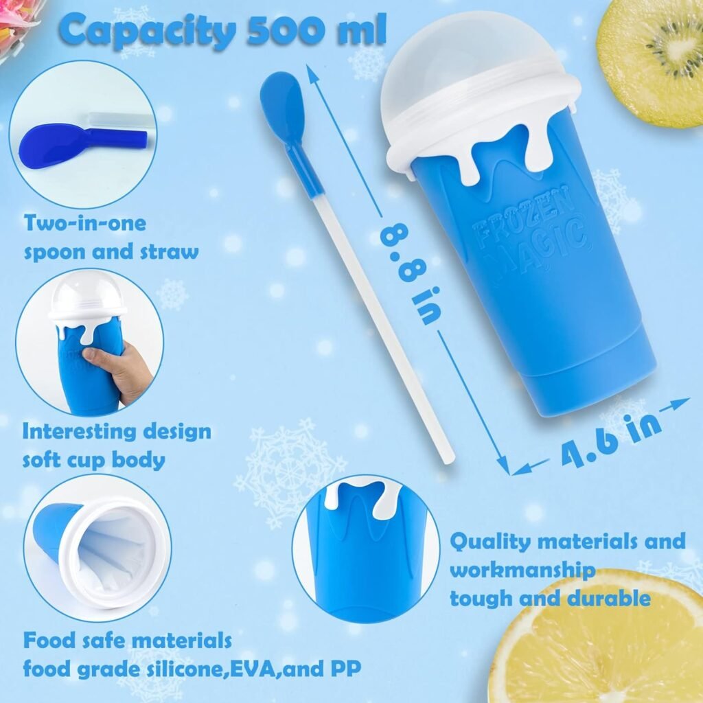 Slushy Cup Maker,Large Slushie Maker Cup 500ml,Double Layers Silicone Slushie Cup Maker Squeeze Cup,Quick Frozen Magic Slushy Maker Cup,DIY Slush Cup,Cool Stuff Gifts for Kids and Family - Blue