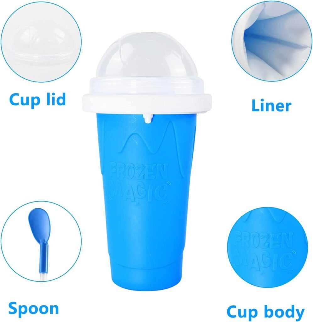 Slushy Cup Slushie Cups,Slushie Machine Slushy Maker Cup,Slushie Cup Maker Squeeze Slushy Machines,Frozen Magic Slushy Cup 2 Pack, Ice Cream Maker Cool Stuff for Juices and Drinks (BLUE+PINK)