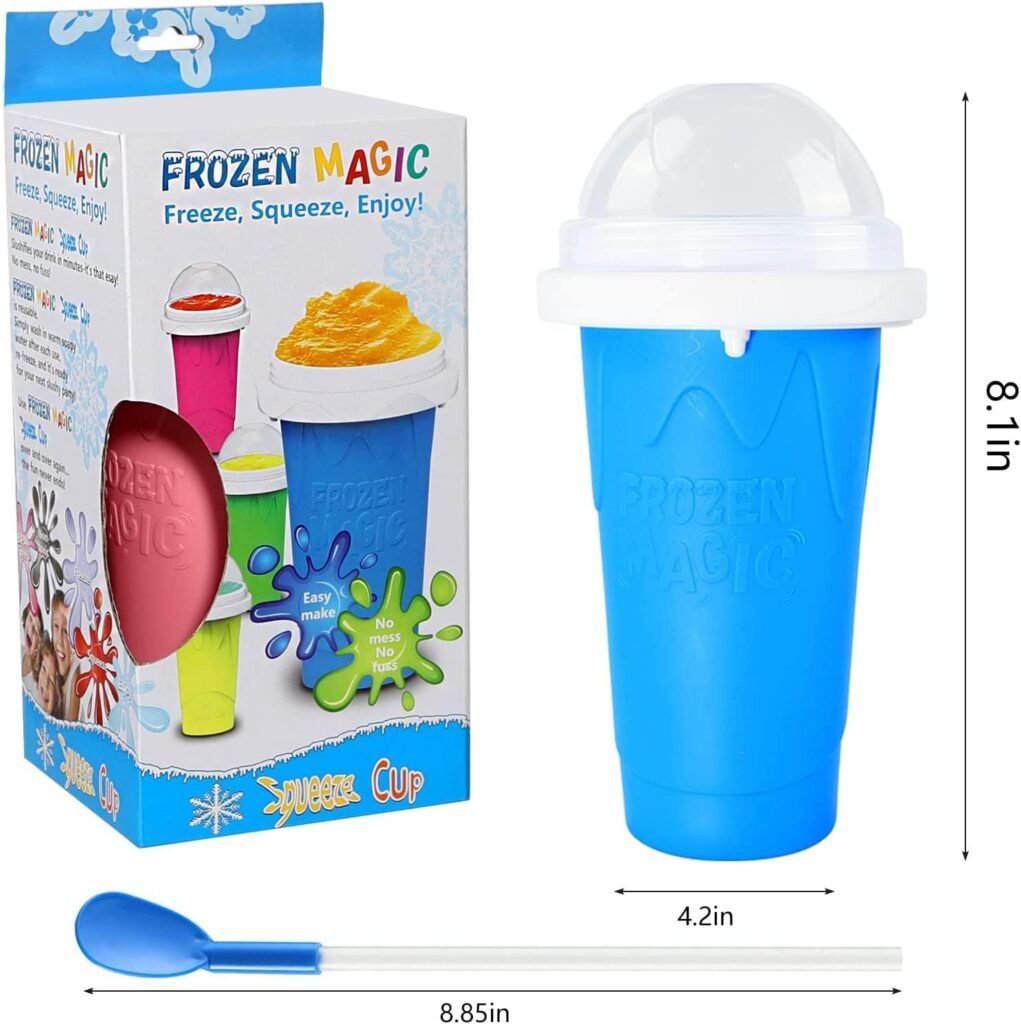 Slushy Cup Slushie Cups,Slushie Machine Slushy Maker Cup,Slushie Cup Maker Squeeze Slushy Machines,Frozen Magic Slushy Cup 2 Pack, Ice Cream Maker Cool Stuff for Juices and Drinks (BLUE+PINK)