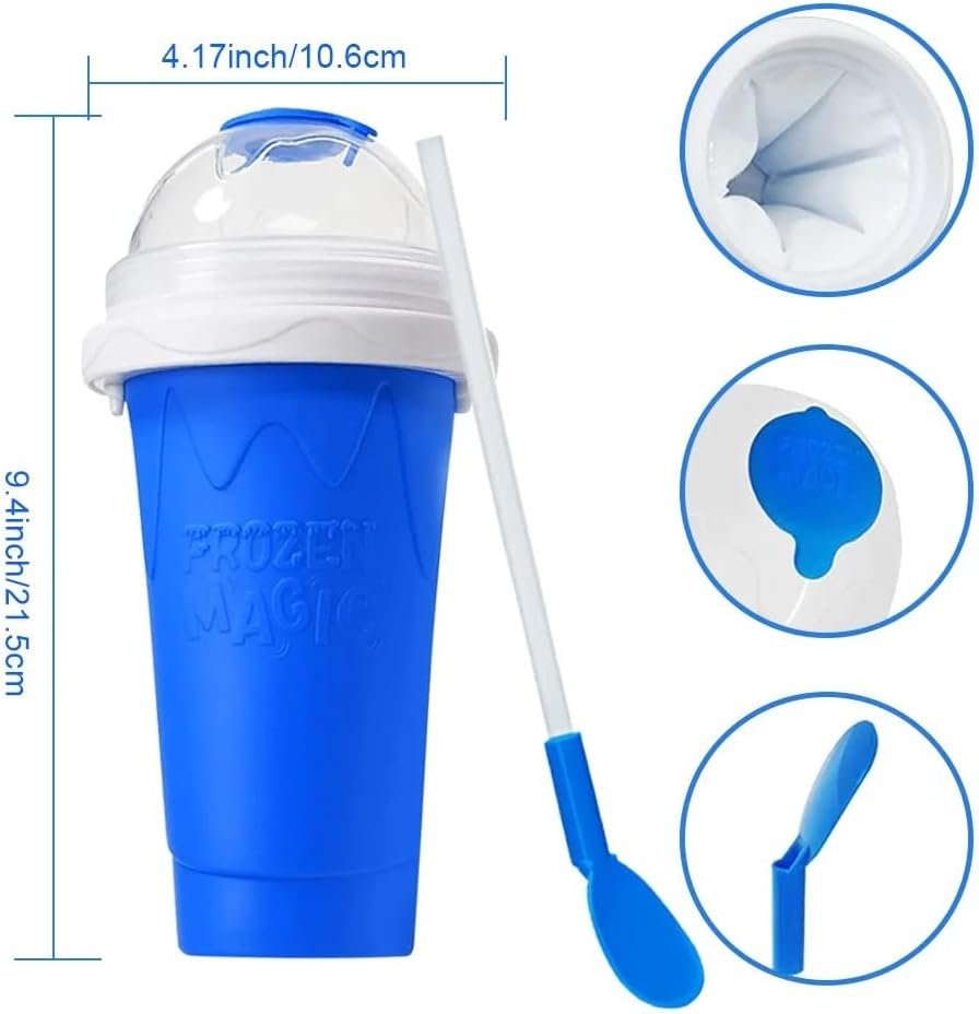 Slushy Maker Cup, Quick Frozen Magic Smoothie Cup for Ice Cream Make your Day Cool, Portable Squeeze Ice Cup, Slushie Cup with Spoon and Straw, Frozen crunch cup