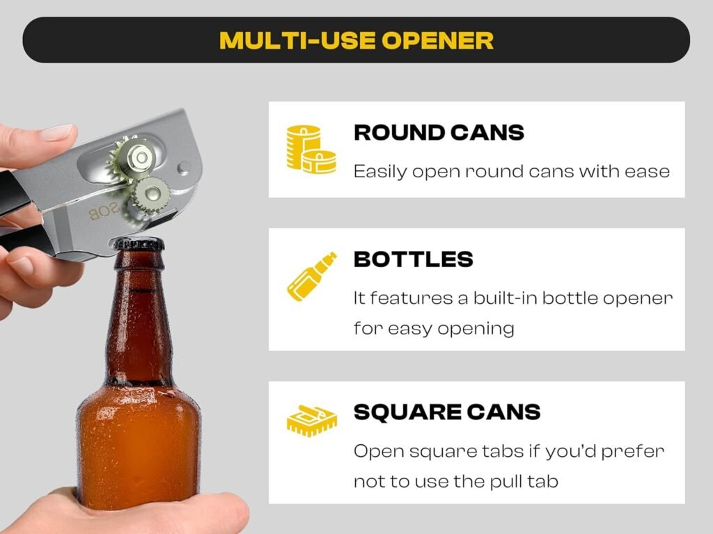 SoB Commercial Can Opener Manual Heavy Duty - Easy to Use with Comfortable Easy Crank Handle - Swing Grip Design - Hand Can Opener - Includes Built in Bottle Opener