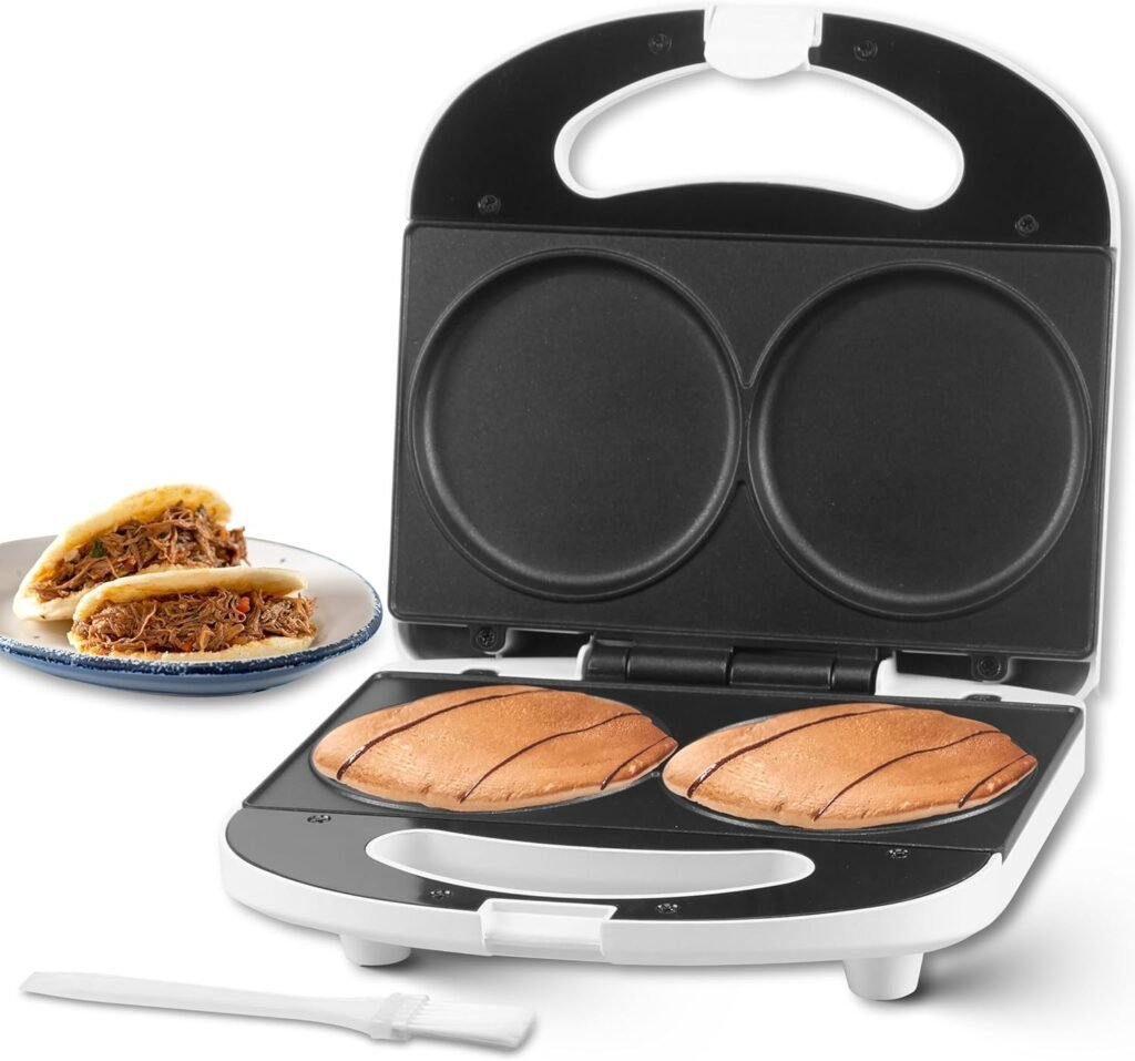 SugarWhisk Double Mini Pancakes Maker Machine, Arepa Maker, Electric Pancake Maker Griddle, Ideal for Pancakes, Cookies, Eggs, Arepas  Breakfast Sandwiches, White, 4 Inch