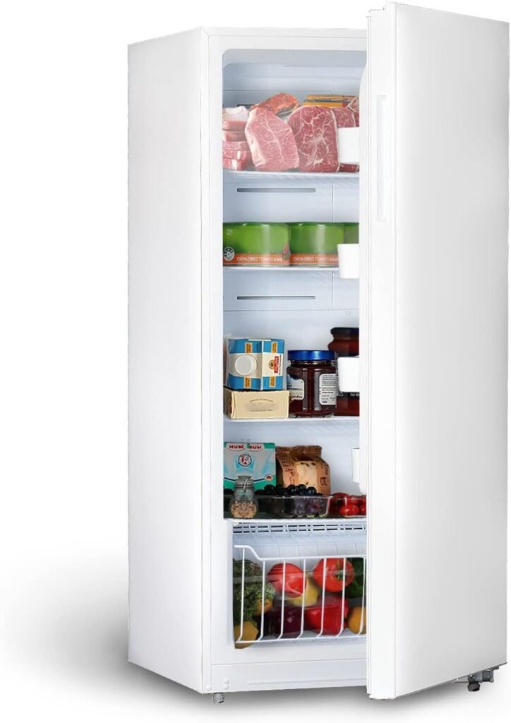 Techomey Frost Free Upright Freezer/Refrigerator 13.8 Cu.Ft, Standing Freezer with Front Single Door for Garage, White