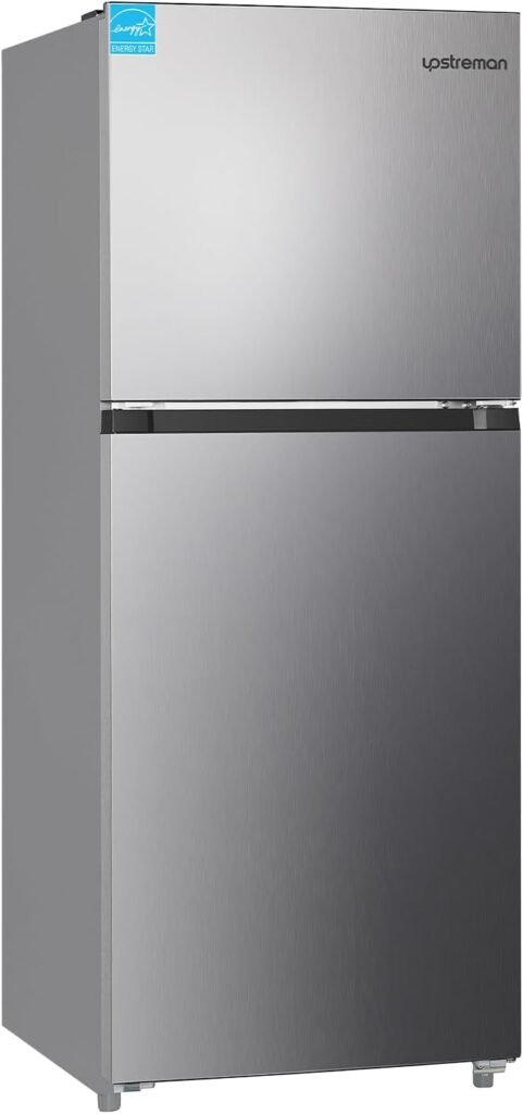 Upstreman 11.6 Cu.Ft. Silver Double Door Refrigerator with Large Capacity Top Freezer, Reversible Door, Auto Defrost, Energy Star, Adjustable Thermostat Control