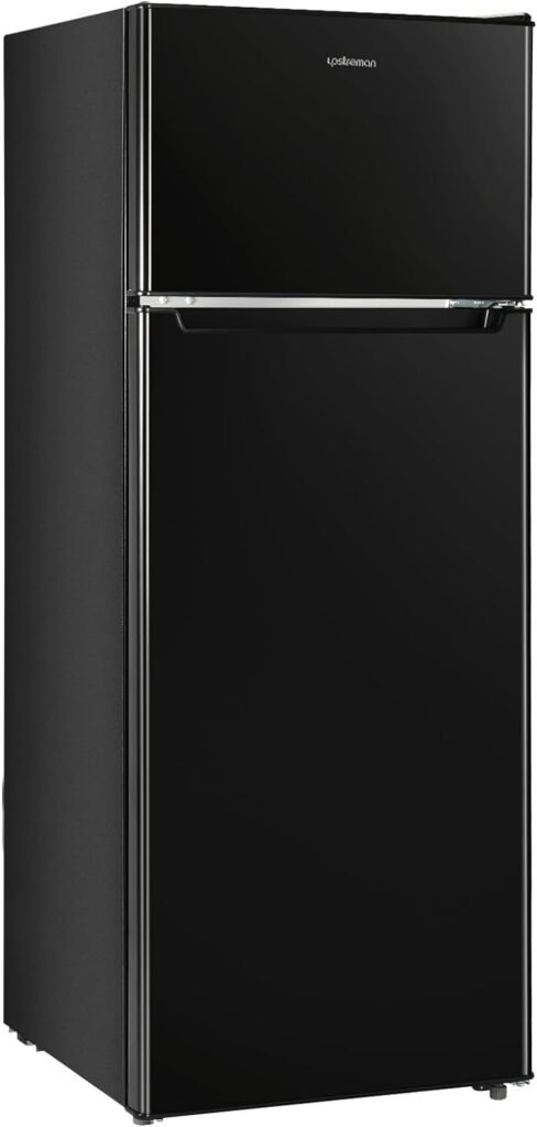 Upstreman 7.7 Cu.Ft. Double Door-Apartment Size Fridge with Large Capacity Top Freezer, Adjustable Thermostat Control, Reversible Door Swing,Black（BD75）