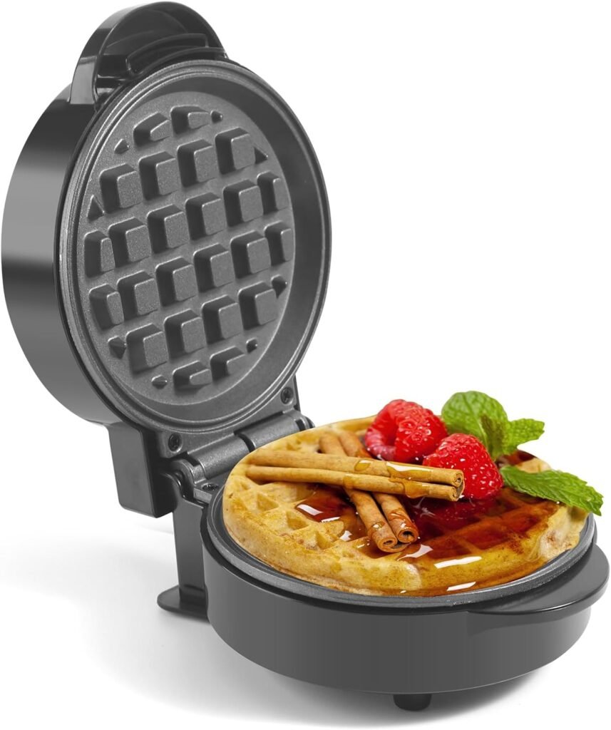 UVFAST Mini Waffle Maker, Small Waffle Irons Non-stick, Breakfast Belgian Waffles, Mini Waffle Iron Make Waffles in Minutes, Portable Pancake Maker Machine for Kid, Easy to Clean, 5 Inches Wide, Black