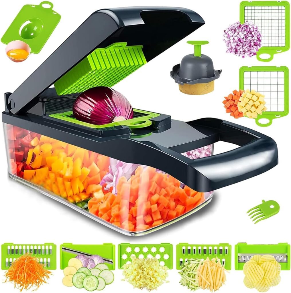 Vegetable Chopper, Artbros Veggie Chopper 13 in 1 Multifunctional Vegetable Cutter, Onion Food Chopper with Container, Cheese Grater Mandoline Slicer Dicer for Kitchen, Grey