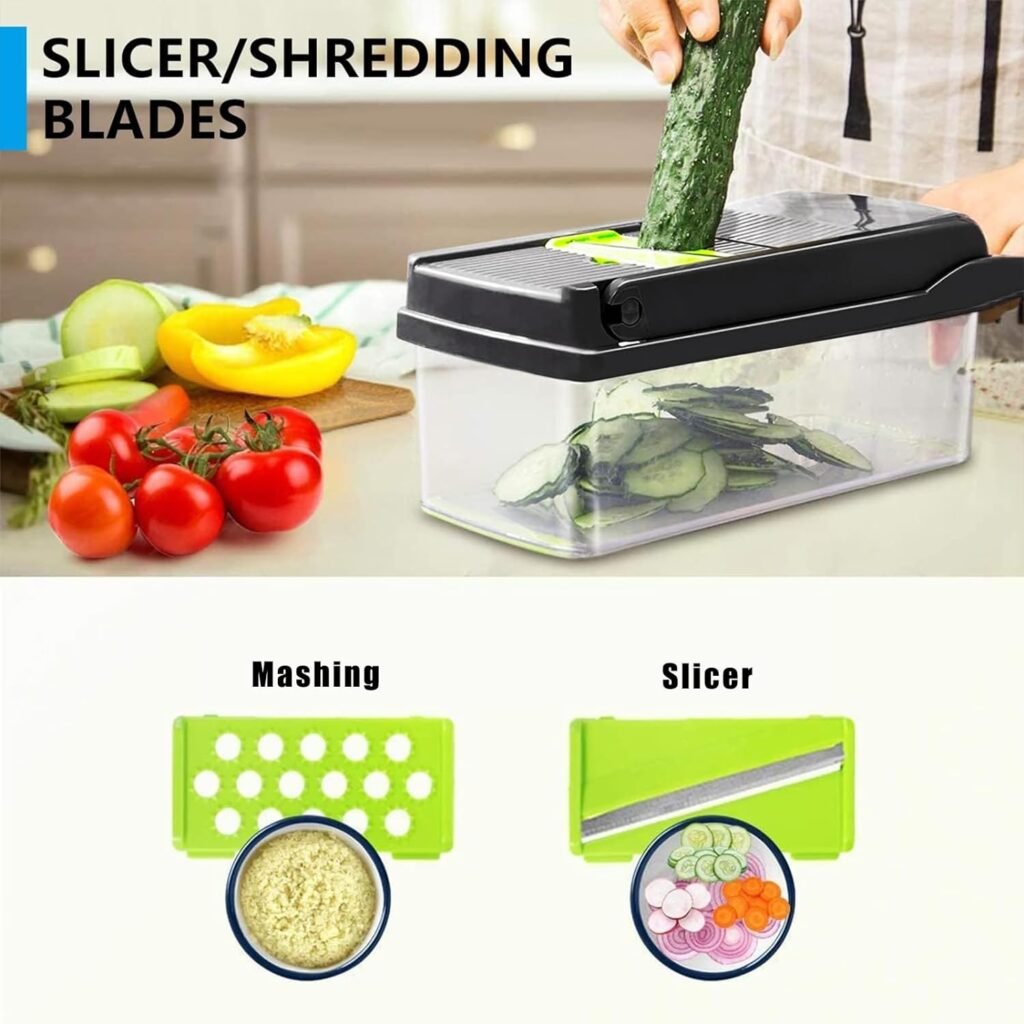 Vegetable Chopper, Artbros Veggie Chopper 13 in 1 Multifunctional Vegetable Cutter, Onion Food Chopper with Container, Cheese Grater Mandoline Slicer Dicer for Kitchen, Grey