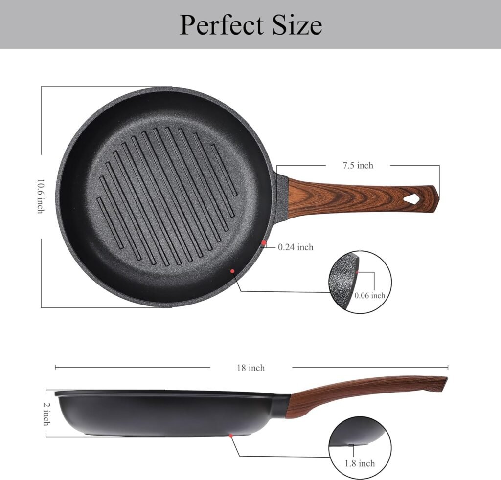 Vinchef Nonstick Grill Pan for Stove tops | 13.0 Skillet, Indoor Induction Cast-aluminum Grill Pan with Lid and Anti-Scalding Tools, GRANITEC Nonstick Coating, Dishwasher  Oven Safe