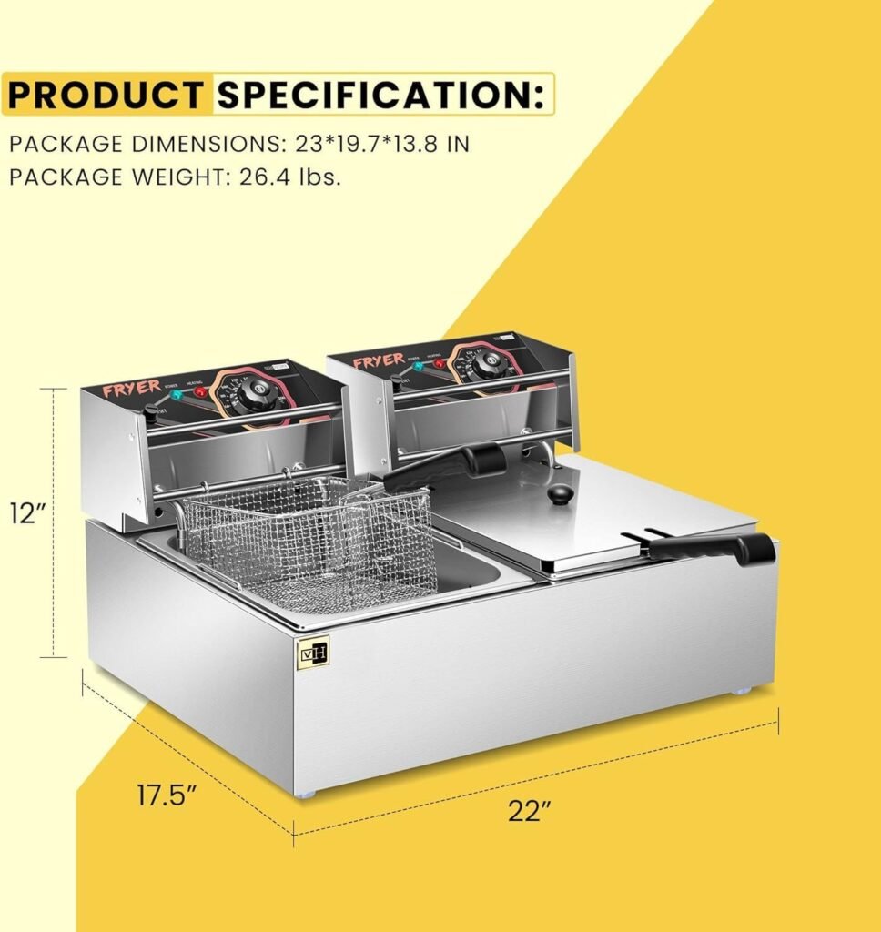 VIVOHOME 110V 20.7 Qt Commercial Electric Deep Fryer with 2 x 6.35 QT Removable Baskets, Overheat Protection