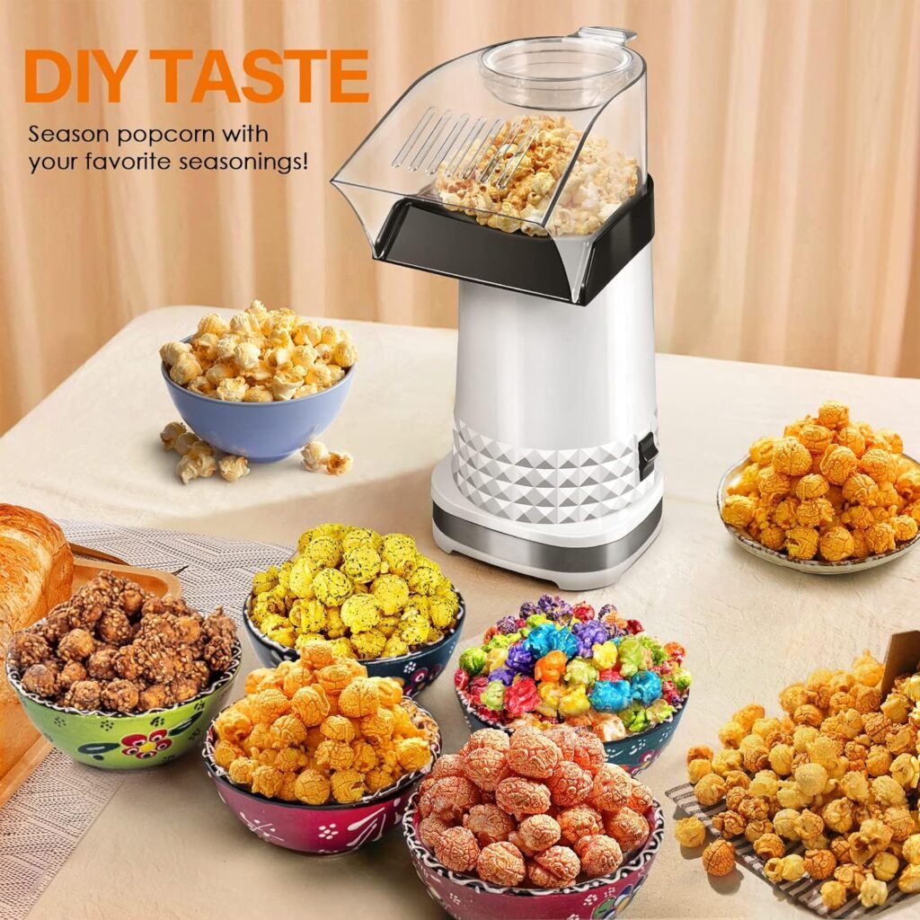 Vminno Quick  Easy Hot Air Popcorn Popper Maker with Measuring Cup + Melts Butter, 4.5 Quarts, Etl Certified, No Oil Electric Popcorn Machine with On/Off Switch for Family Movie Nights, Parties