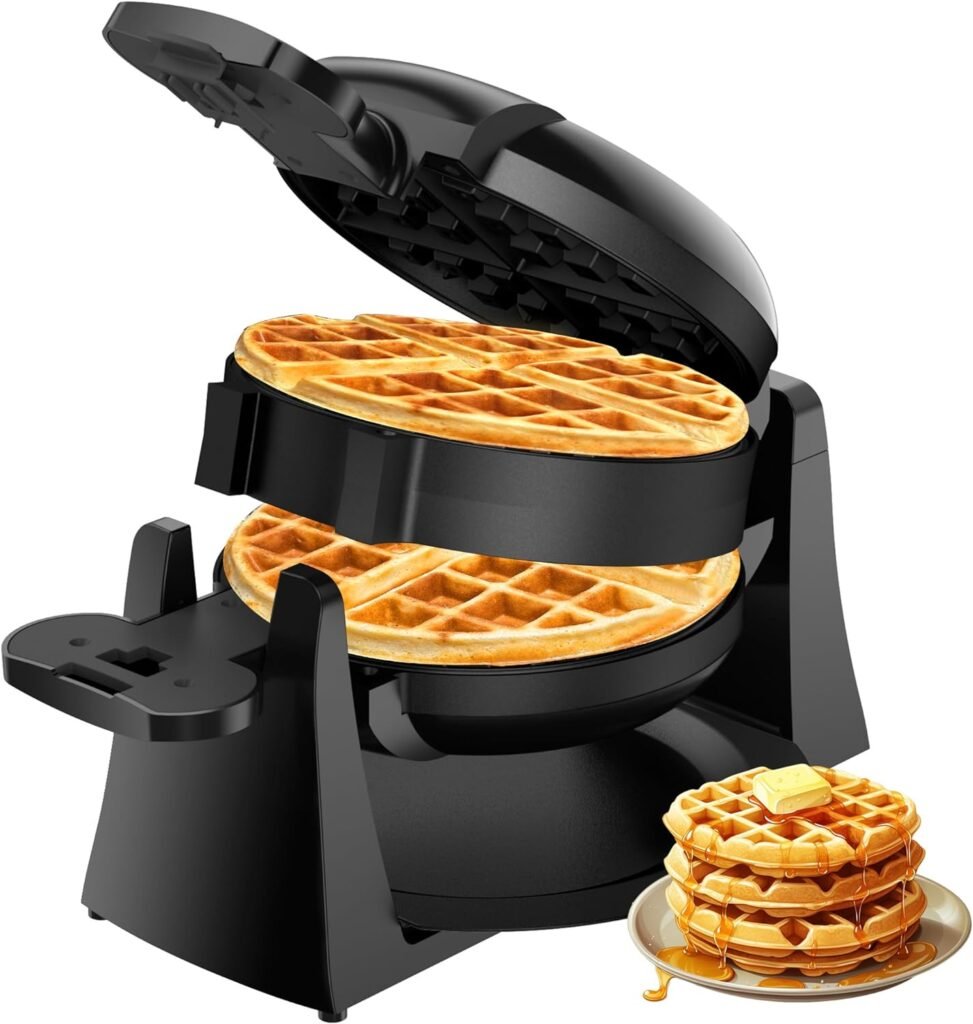 Waffle Maker, 1400W Double Belgian Waffle Iron 180° Flip, 8 Slices, Rotating  Nonstick Plates, Removable Drip Tray for Easy Cleaning, Cool Touch Handles, Space Saving Storage, Black