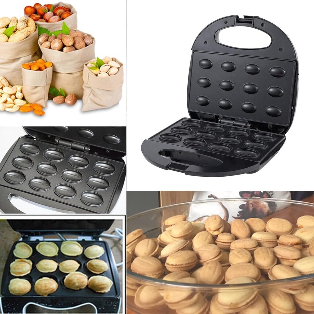 Walnut Cookie Maker, 12Pcs Non Stick Electric Oreshki Cookie Walnut Cake Maker, Mini Nut Waffle Bread Machine, Double Sided Heating, for Xmas Holiday Baking