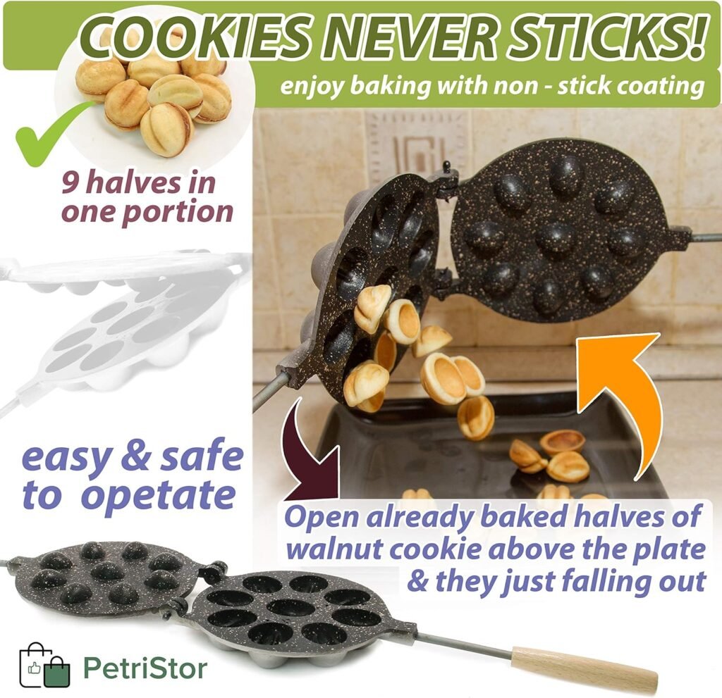 Walnut Cookie Mold Maker 9 Non-Stick Granite - Oreshki Mold Maker - Walnut Cookie Maker Oreshek - Oreshnitsa Maker - Nutty Maker - Oрешница Russian - Nut Cookies Maker - Oreshki Maker Molds