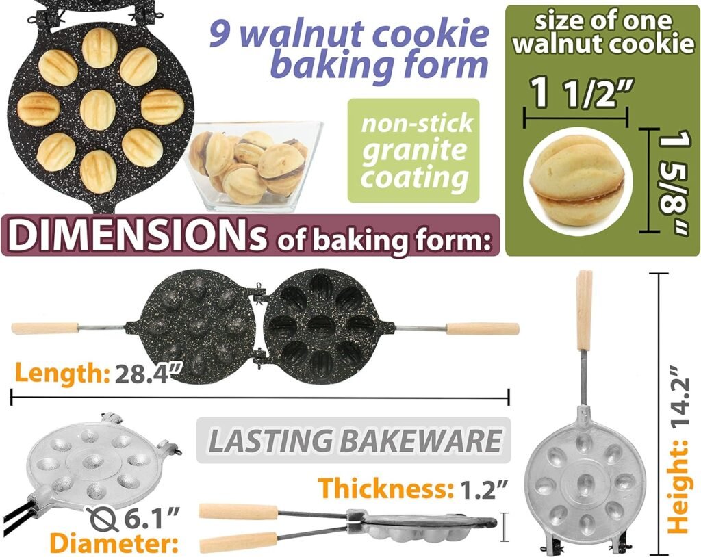 Walnut Cookie Mold Maker 9 Non-Stick Granite - Oreshki Mold Maker - Walnut Cookie Maker Oreshek - Oreshnitsa Maker - Nutty Maker - Oрешница Russian - Nut Cookies Maker - Oreshki Maker Molds