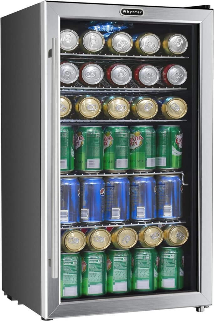 Whynter BR-130SBS 120 Can Capacity 3.1 cu. ft. Beverage Refrigerator and cooler, Mini Fridge with Glass Door Stainless Steel