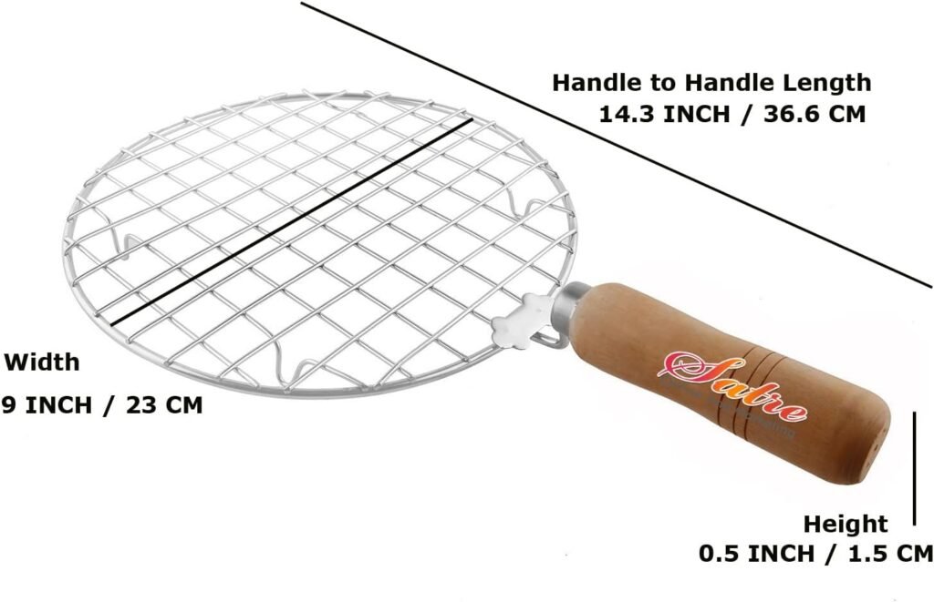 Wooden  Steel Roasting Net with Tong,Pakkad,Roasting Net,Stainless Steel Wire Roaster,Cooking Rack,Papad Grill,Chapati Grill,Roaster,Food Tong