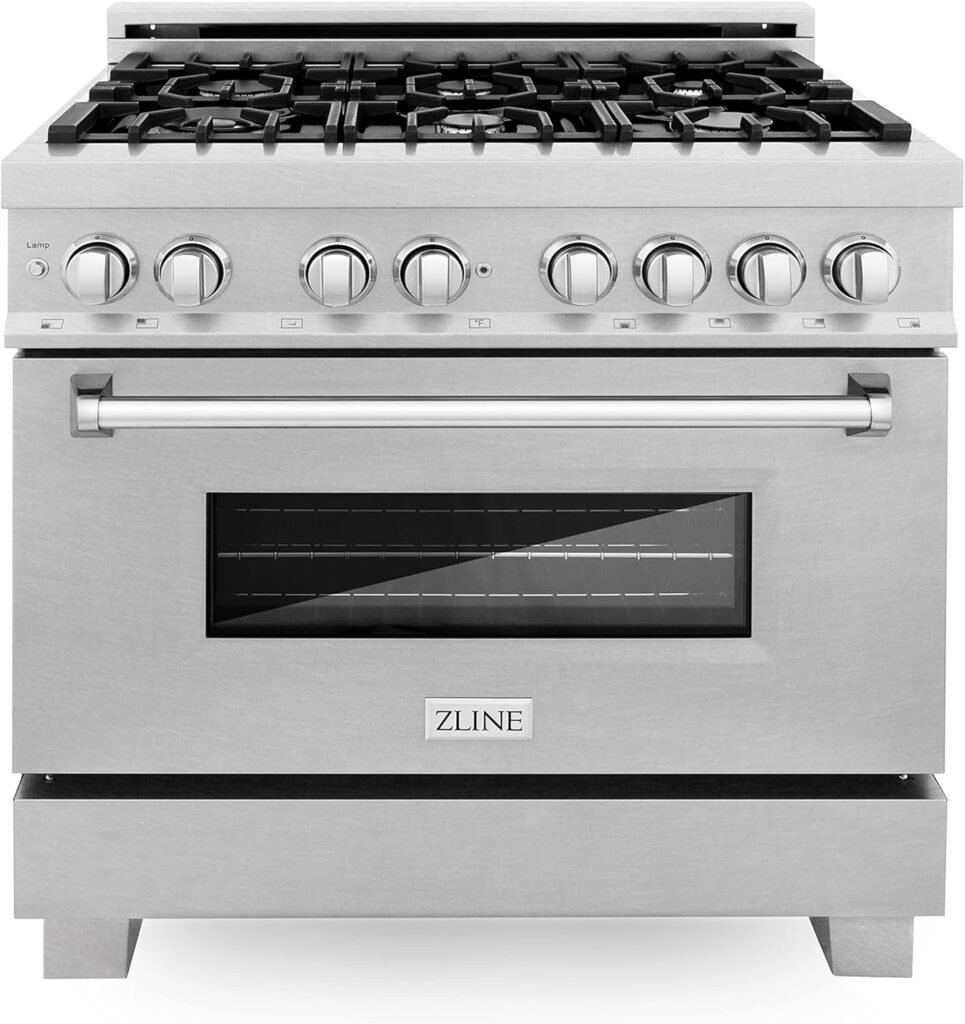 ZLINE 36 4.6 cu. ft. Dual Fuel Range with Gas Stove and Electric Oven in DuraSnow with Color Options (RAS-SN-36) (DuraSnow Stainless Steel)