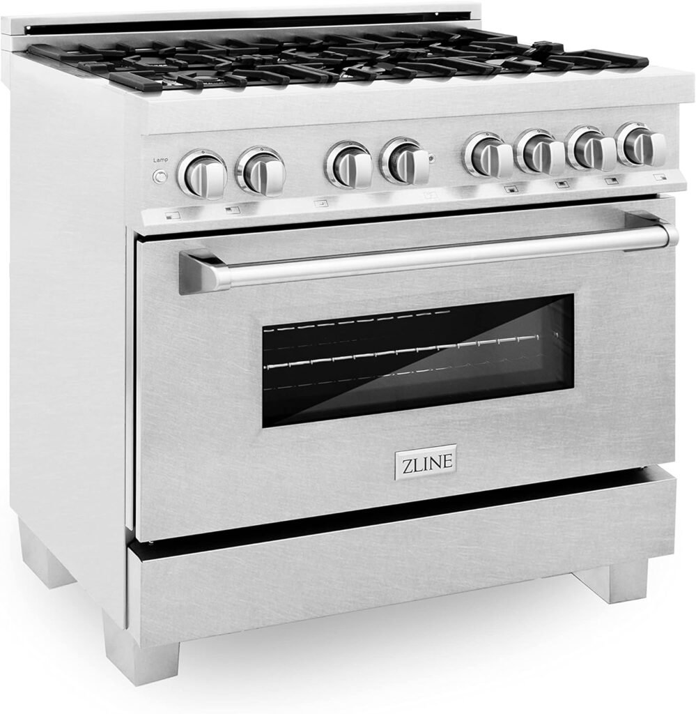 ZLINE 36 4.6 cu. ft. Dual Fuel Range with Gas Stove and Electric Oven in DuraSnow with Color Options (RAS-SN-36) (DuraSnow Stainless Steel)