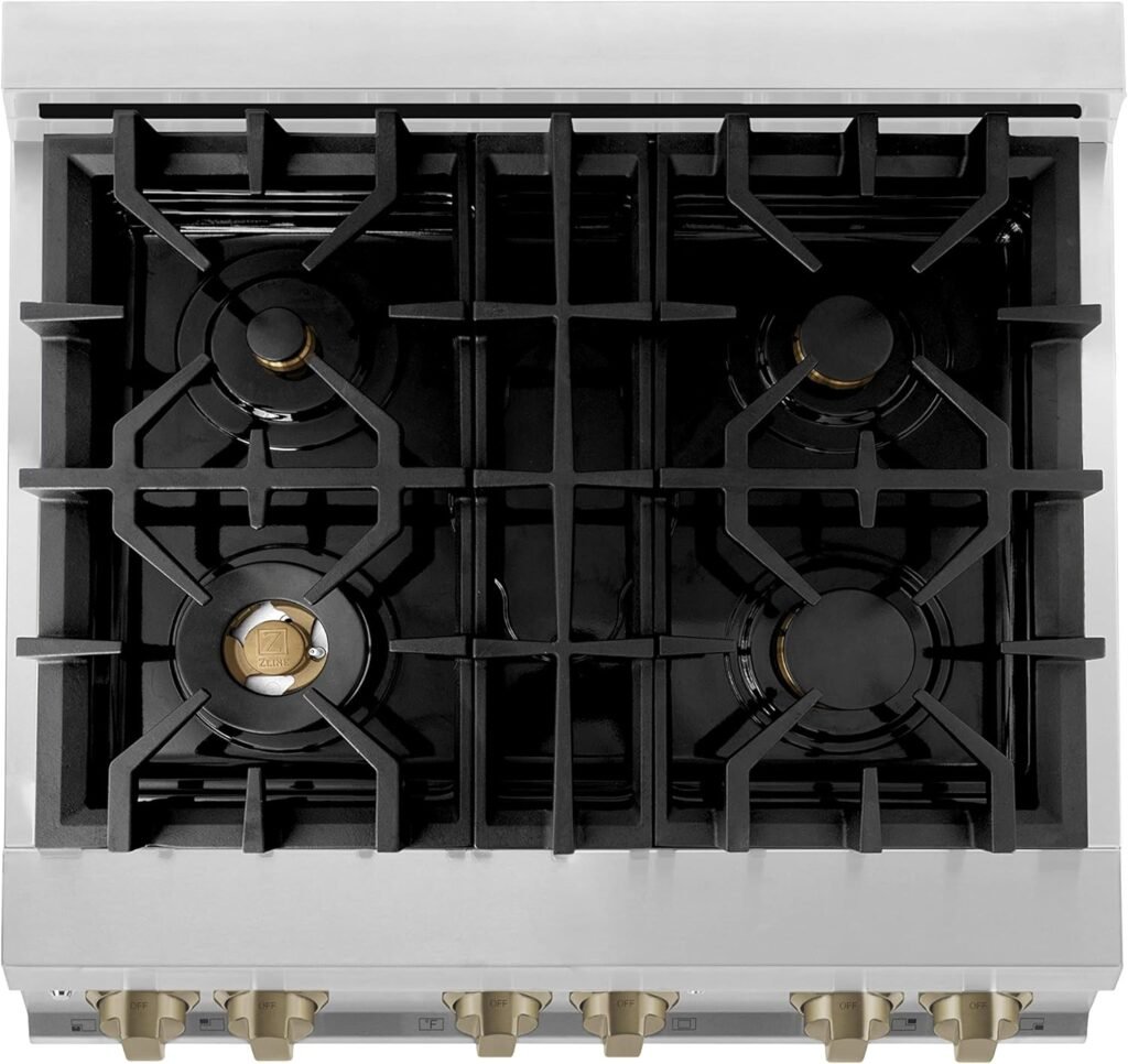 ZLINE Autograph Edition 30 4.0 cu. ft. Dual Fuel Range with Gas Stove and Electric Oven in Stainless Steel with Champagne Bronze Accents (RAZ-30-CB)