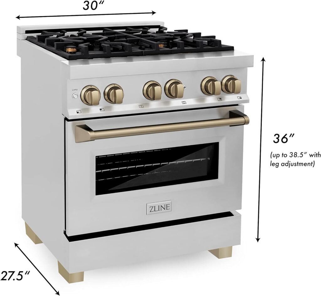 ZLINE Autograph Edition 30 4.0 cu. ft. Dual Fuel Range with Gas Stove and Electric Oven in Stainless Steel with Champagne Bronze Accents (RAZ-30-CB)