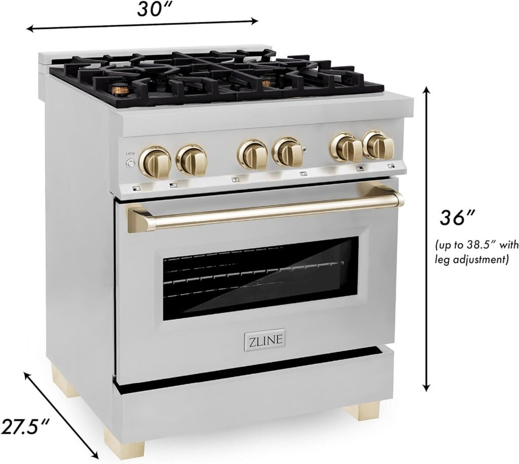 ZLINE Autograph Edition 30 4.0 cu. ft. Dual Fuel Range with Gas Stove and Electric Oven in Stainless Steel with Gold Accents (RAZ-30-G)