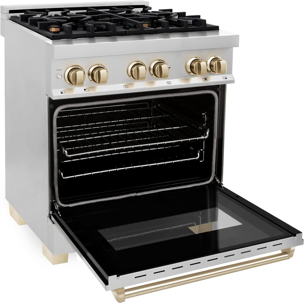 ZLINE Autograph Edition 30 4.0 cu. ft. Dual Fuel Range with Gas Stove and Electric Oven in Stainless Steel with Gold Accents (RAZ-30-G)