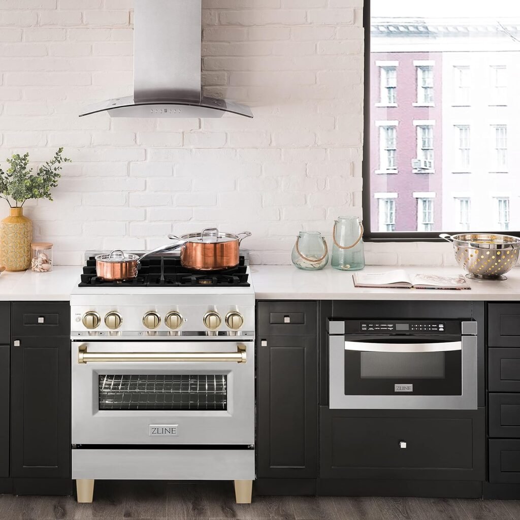 ZLINE Autograph Edition 30 4.0 cu. ft. Dual Fuel Range with Gas Stove and Electric Oven in Stainless Steel with Gold Accents (RAZ-30-G)