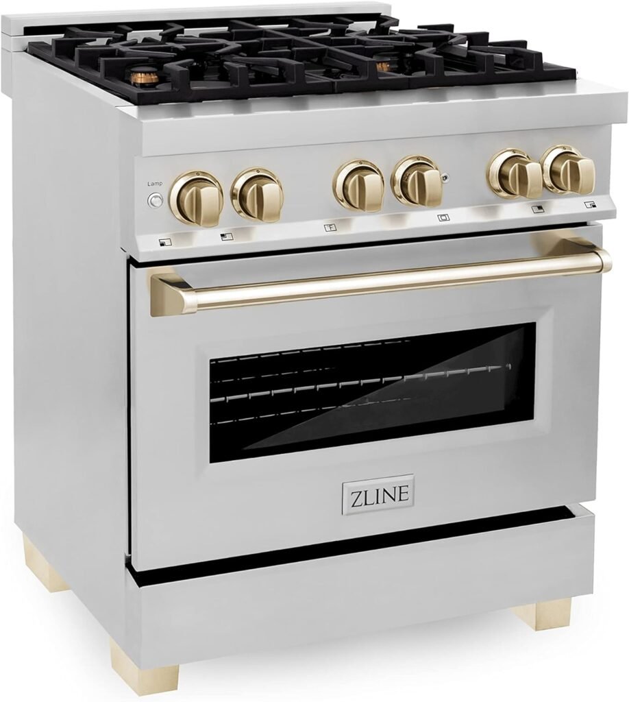 ZLINE Autograph Edition 30 4.0 cu. ft. Dual Fuel Range with Gas Stove and Electric Oven in Stainless Steel with Gold Accents (RAZ-30-G)