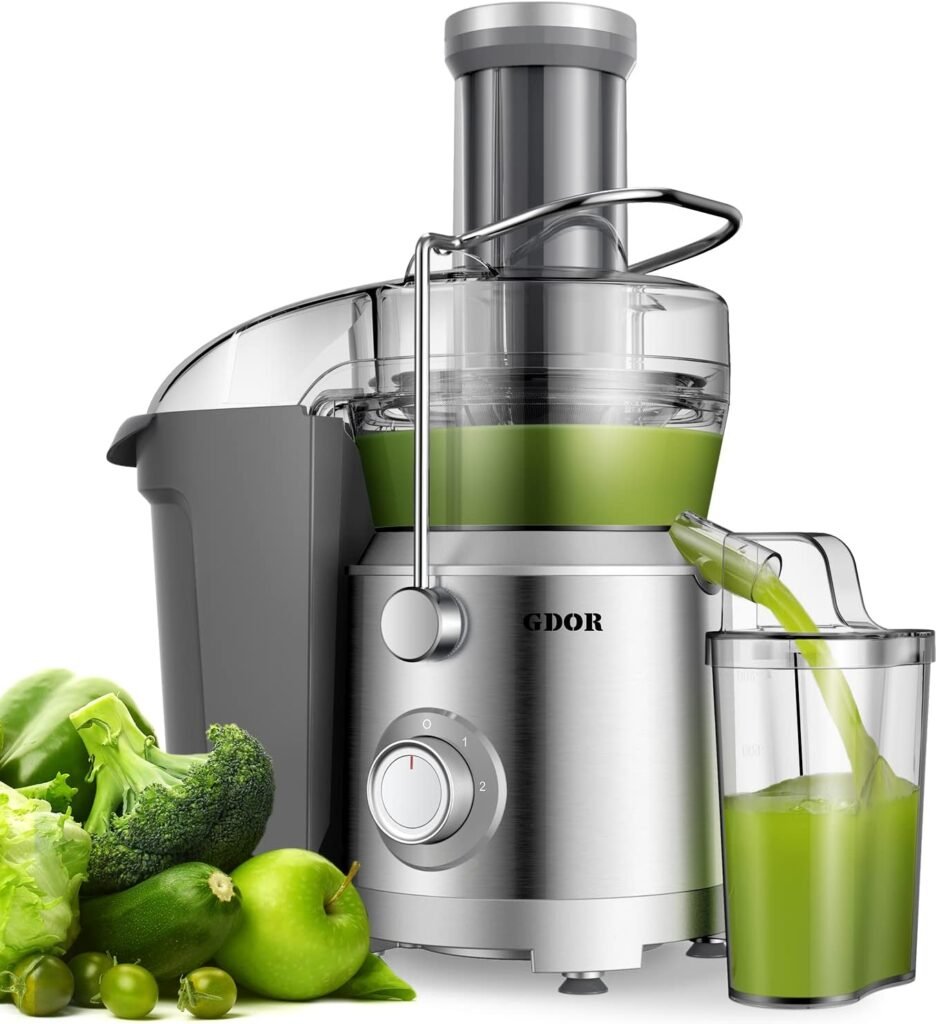 1300W GDOR Juicer Machines Plus with Larger 3.2” Feed Chute, Titanium Enhanced Cut Disc Centrifugal Juice Extractor 2.0, Full Copper Motor Heavy Duty, for Whole Fruits, Veggies, Dual Speeds, BPA-Free