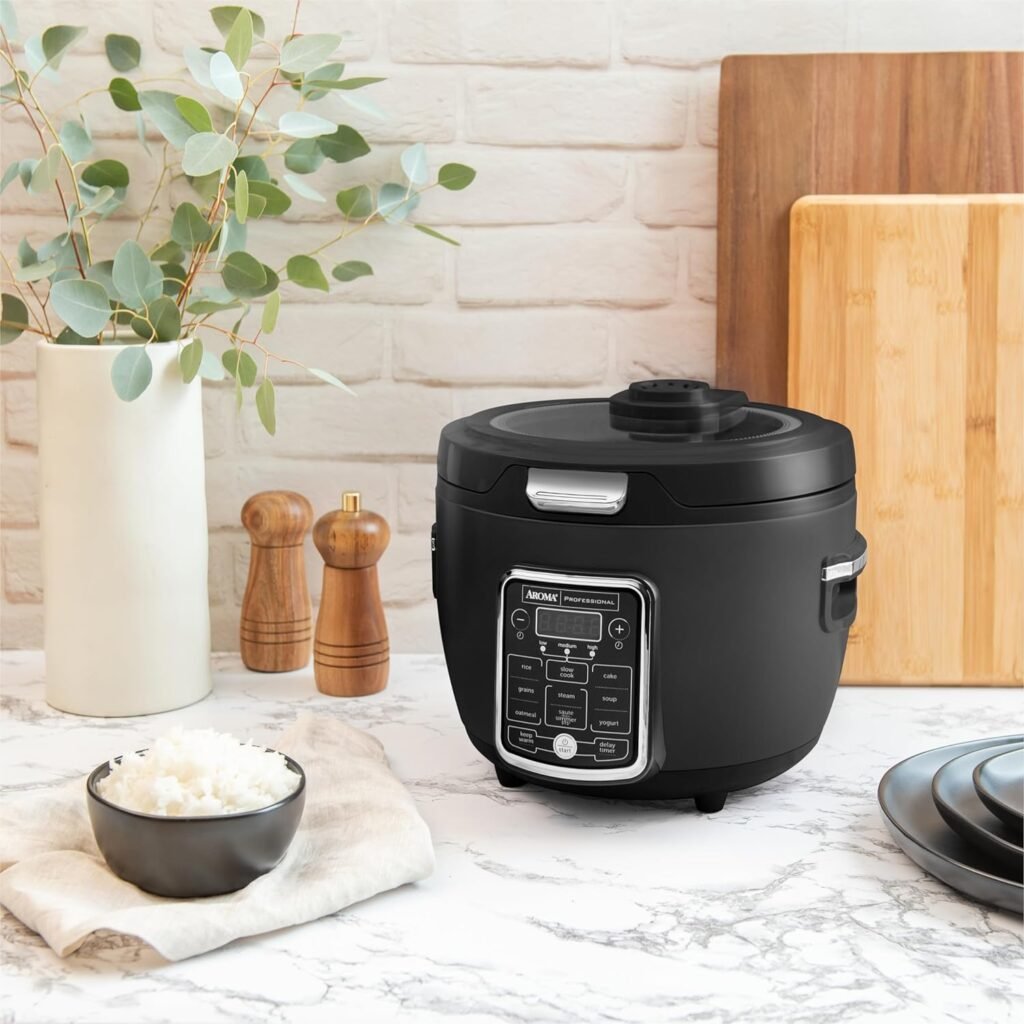 Aroma Professional ARC-1230B Grain, Oatmeal,Slow Cooker, Saute, Steam, Timer, 10 Cup Uncooked/20 Cup Cooked, Black