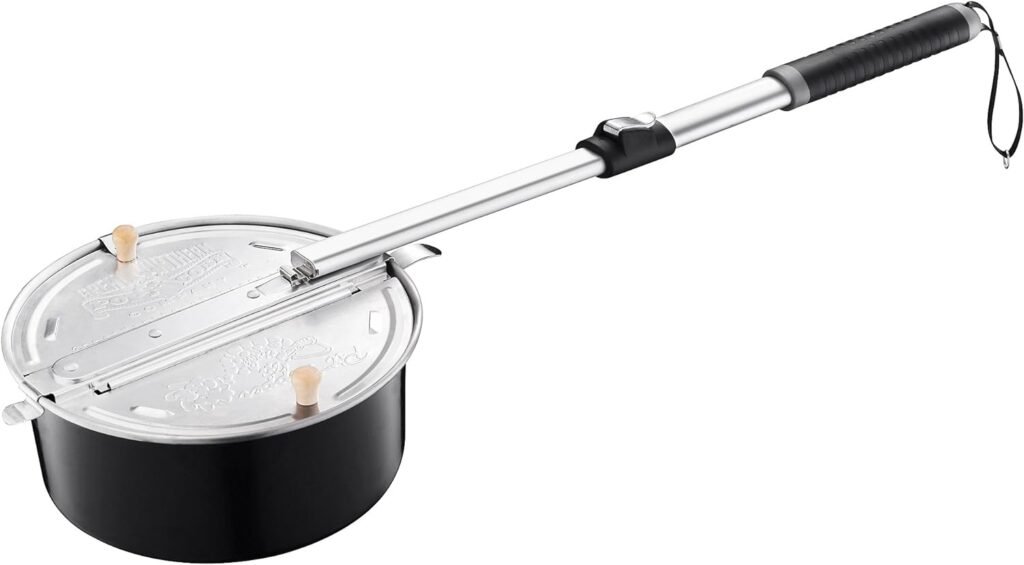 Campfire Popcorn Popper - Old Fashioned Popcorn Maker with Telescoping Handle - Camping Gear by Great Northern Popcorn (Black)