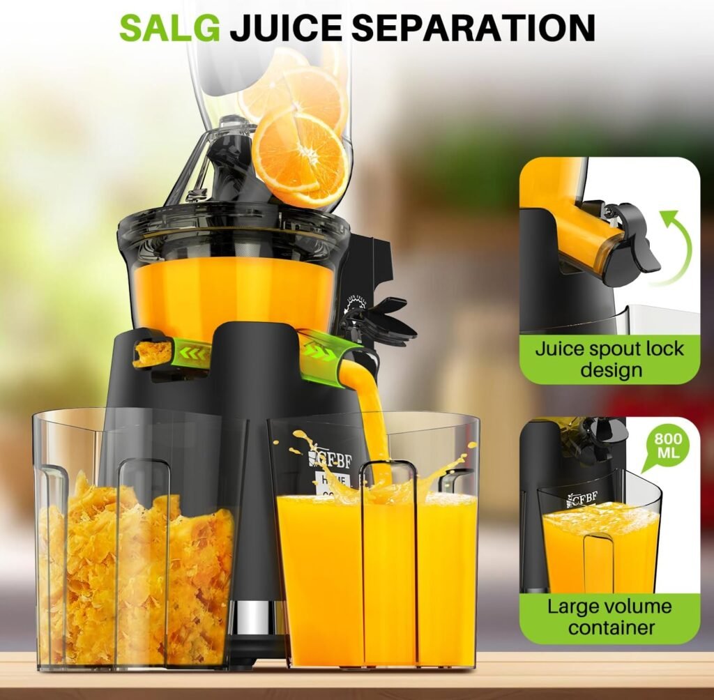 Cold Press Juicer Machines, 300W Slow Masticating Juicer Machines with 3.5inch (89mm) Large Feed Chute, Slow Cold Press Juicer Machines Vegetable and Fruit, Reverse Function Easy to Clean with Brush