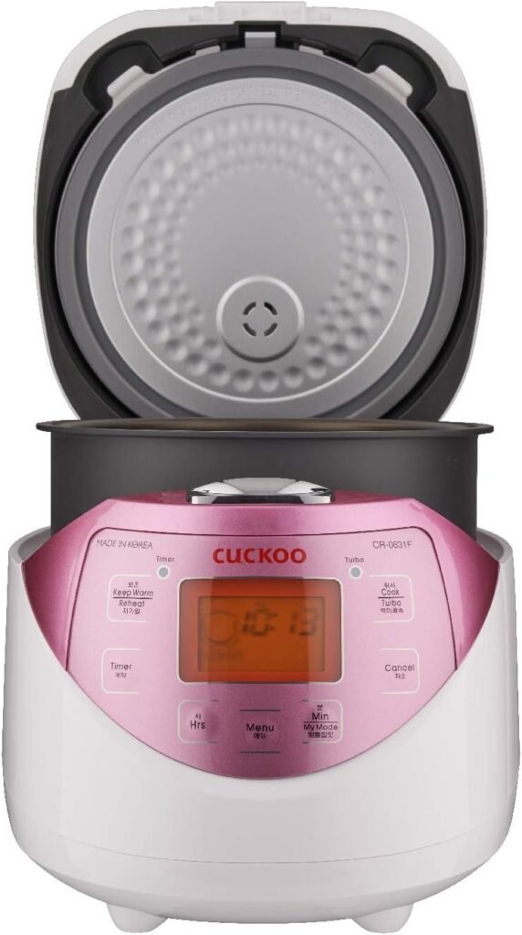 CUCKOO CR-0631F | 6-Cup (Uncooked) Micom Rice Cooker | 8 Menu Options: White Rice, Brown Rice  More, Nonstick Inner Pot, Made in Korea | White/Pink