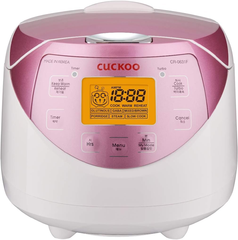 CUCKOO CR-0631F | 6-Cup (Uncooked) Micom Rice Cooker | 8 Menu Options: White Rice, Brown Rice  More, Nonstick Inner Pot, Made in Korea | White/Pink