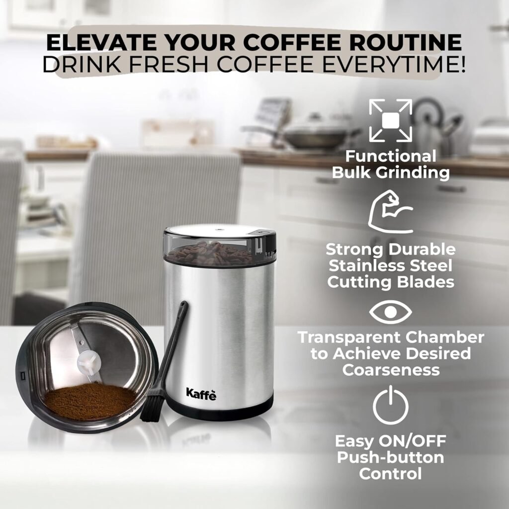 Kaffe Coffee Grinder Electric. Best Coffee Grinders for Home Use. (14 Cup) Easy On/Off w/Cleaning Brush Included. Matte Black