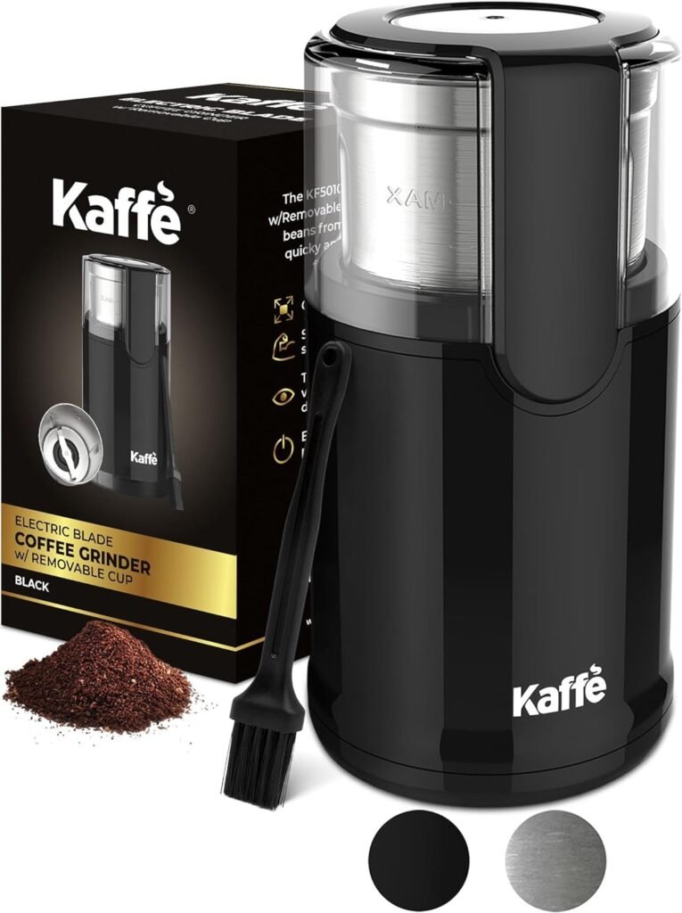 Kaffe Coffee Grinder Electric. Best Coffee Grinders for Home Use. (14 Cup) Easy On/Off w/Cleaning Brush Included. Matte Black