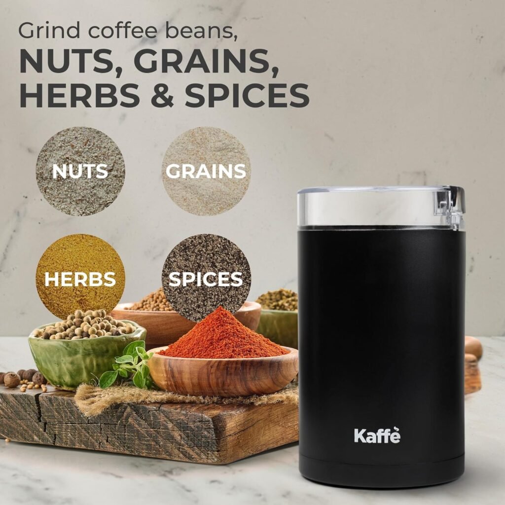 Kaffe Coffee Grinder Electric. Best Coffee Grinders for Home Use. (14 Cup) Easy On/Off w/Cleaning Brush Included. Matte Black