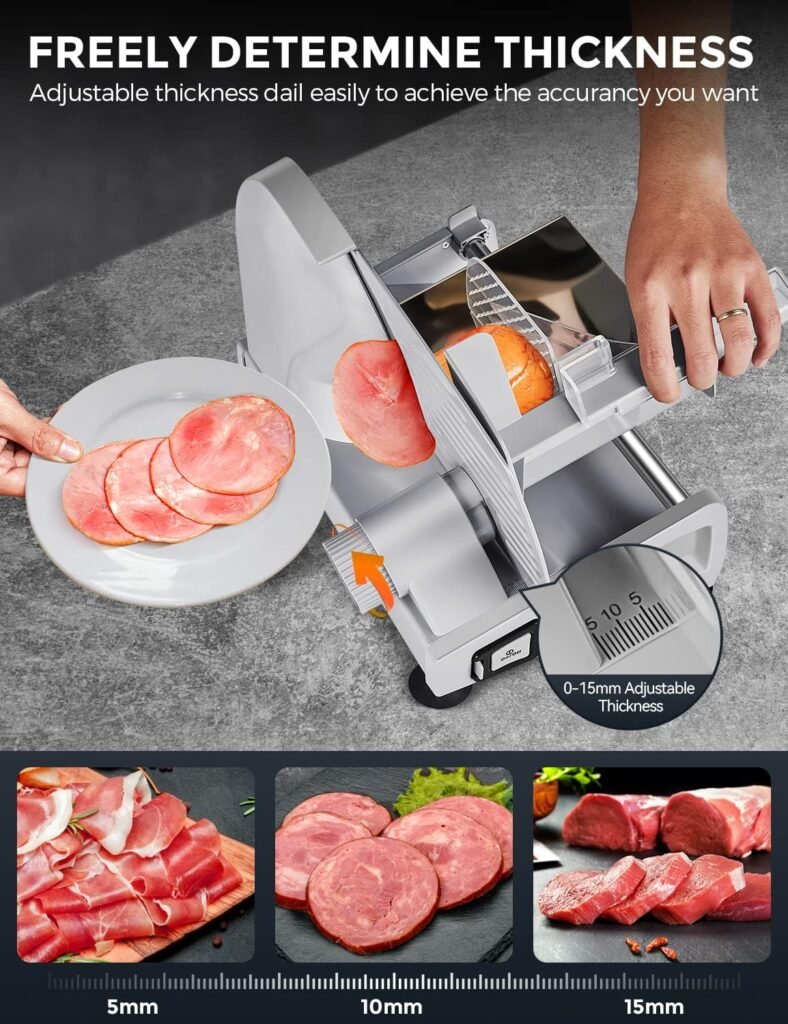 MIDONE Meat Slicer 200W Electric Deli Food Slicer with Two Removable 7.5’’ Stainless Steel Blade, Adjustable Thickness for Home Use, Child Lock Protection, Black