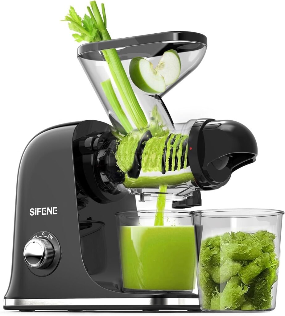 SiFENE Cold Press Juicer Machine, Compact Single Serve Slow Masticating Juicer, Vegetable and Fruit Juice Extractor Maker Squeezer, Easy to Clean, BPA Free (Black)