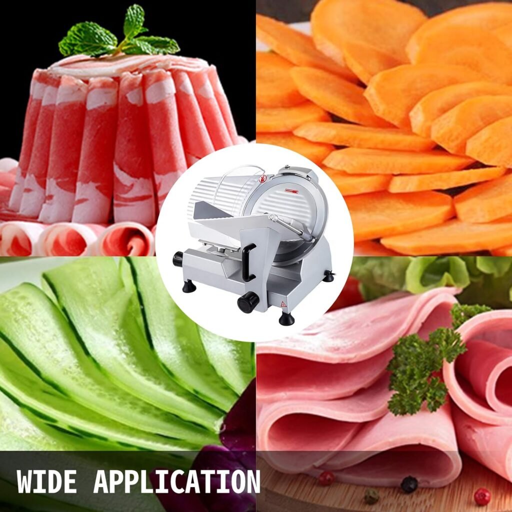 VBENLEM Commercial Meat Slicer,12 inch Electric Meat Slicer Semi-Auto 420W Premium Carbon Steel Blade Adjustable Thickness, Deli Meat Cheese Food Slicer Commercial and for Home use,Sliver