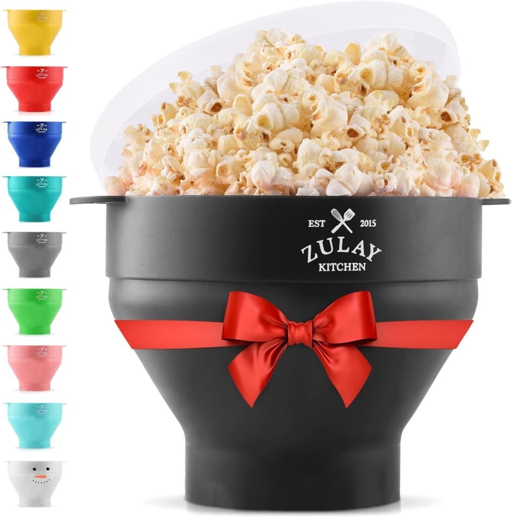 Zulay Kitchen Large Microwave Popcorn Maker - BPA-Free Silicone Popcorn Popper - Microwave Collapsible Bowl With Lid - Family Size Microwave Popcorn Bowl - 15 Popcorn Cup Capacity (Aqua)