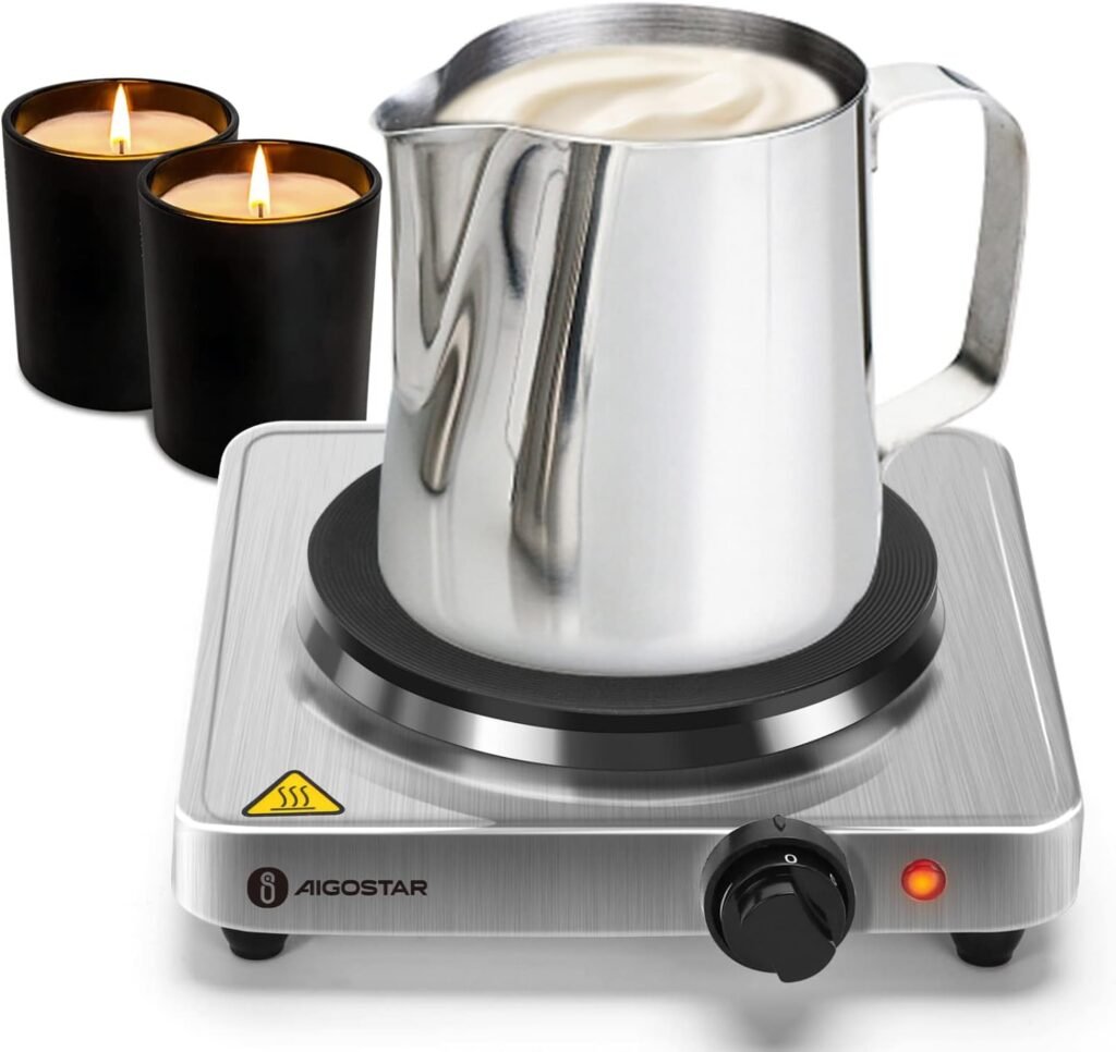 Aigostar Hot Plate for Candle Making, Portable Electric Stove Melting Chocolate, Hot Plates for Soap Making, Cooking Keeps Moka Pot and Food Warm, Adjustable Temperature Control, Easy to Clean