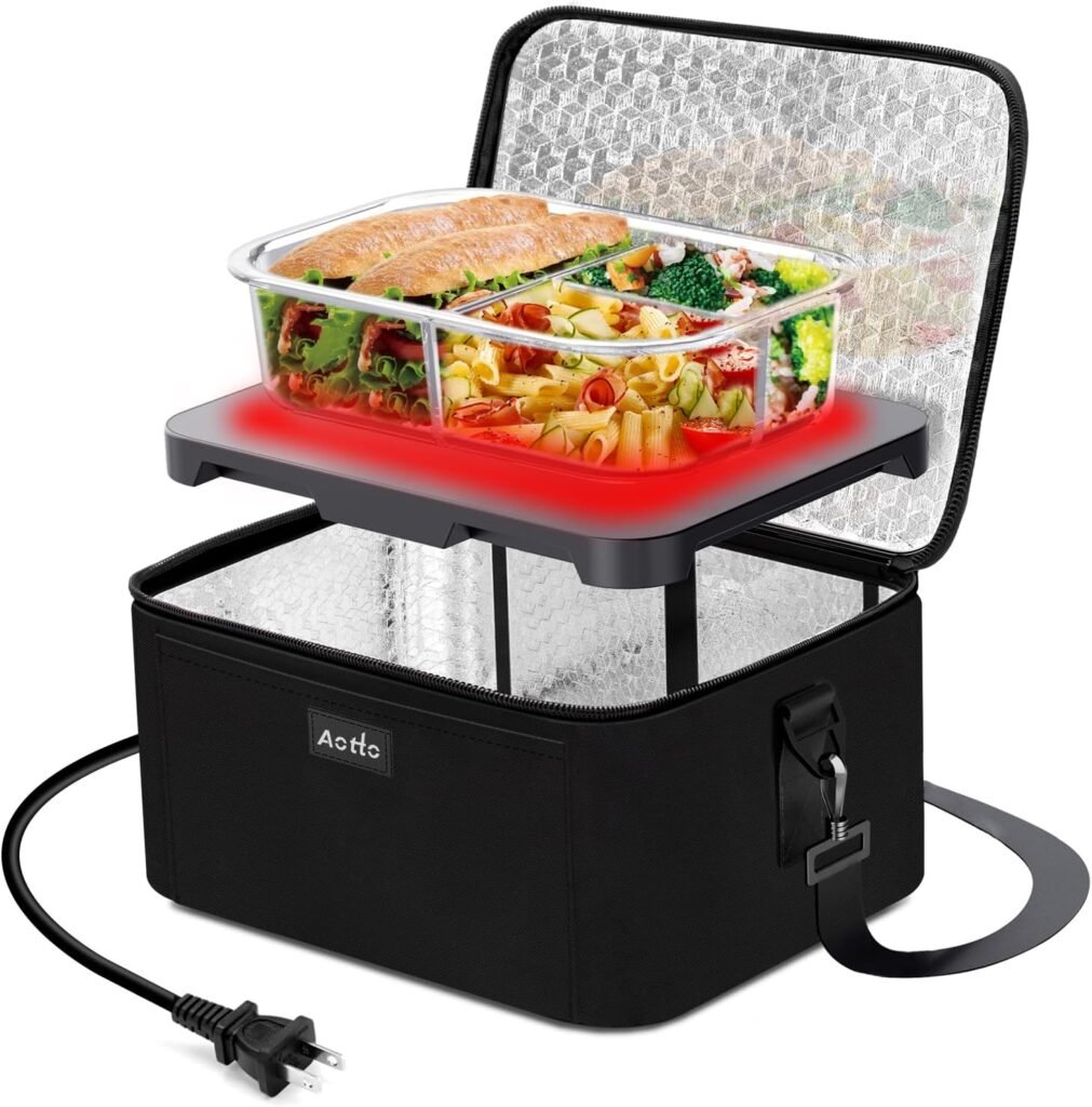 Aotto Portable Oven Personal Food Warmer - 110V Portable Mini Microwave Electric Heated Lunch Box for Work, Cooking and Reheating Meals in Office, Potlucks, Travel Hotel, Home Kitchen (Black)