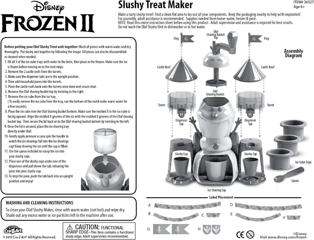 Disney Frozen II Slushy Treat Maker Includes Slushy Unit, Ice Shaver, Ice Cube Molds, Ice Bucket, Slushy Cup  Spoon