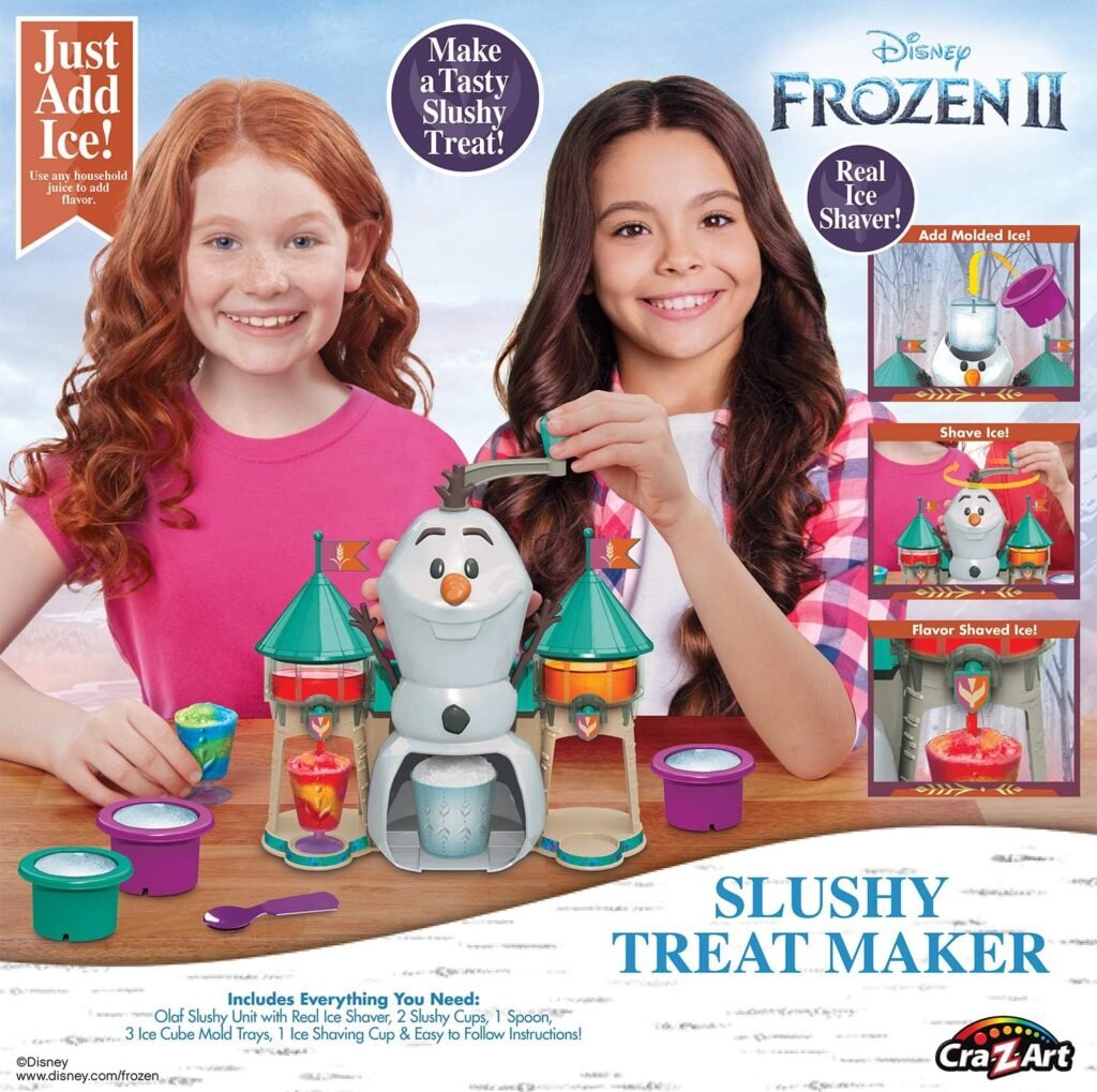 Disney Frozen II Slushy Treat Maker Includes Slushy Unit, Ice Shaver, Ice Cube Molds, Ice Bucket, Slushy Cup  Spoon